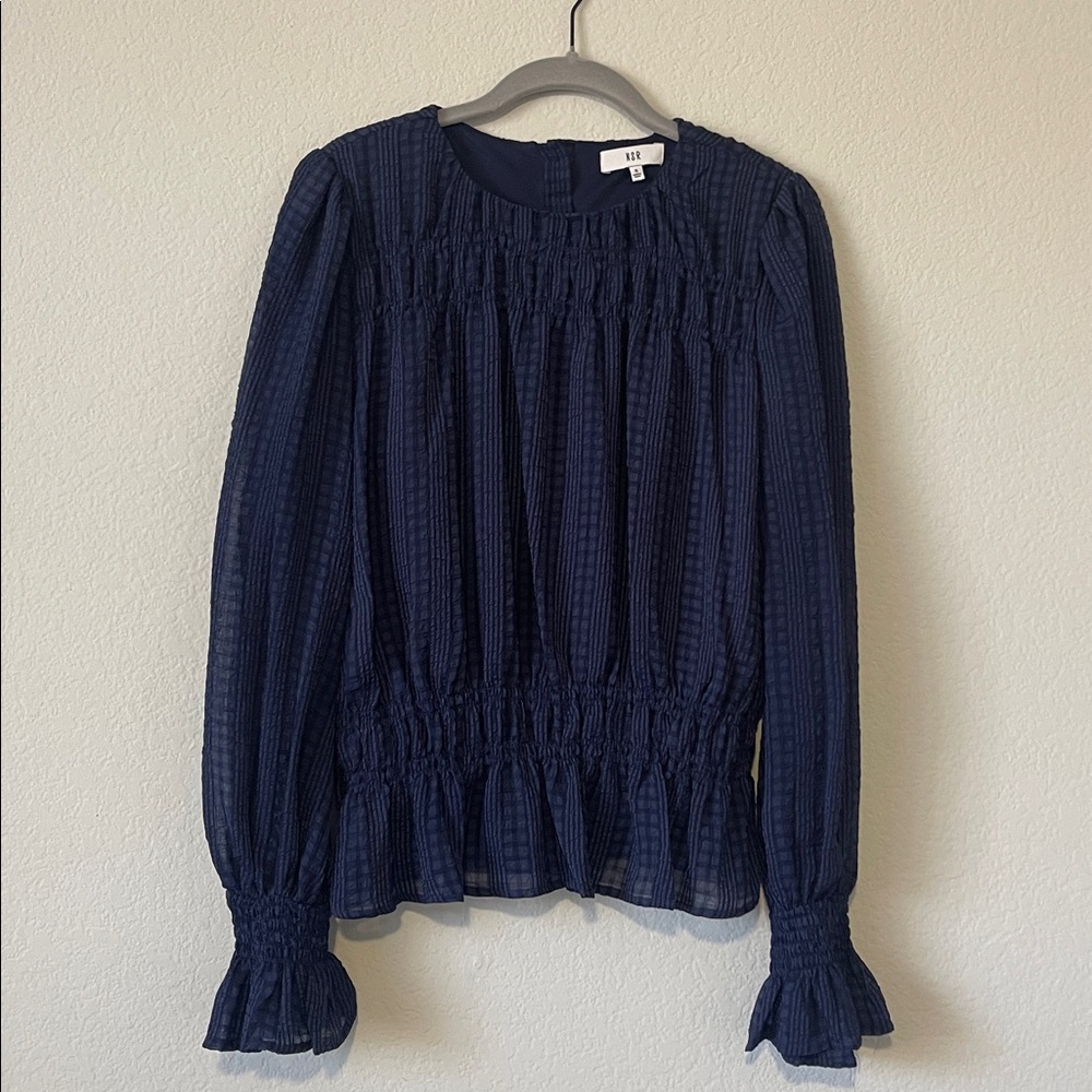NSR Navy Blue Smocked Blouse
